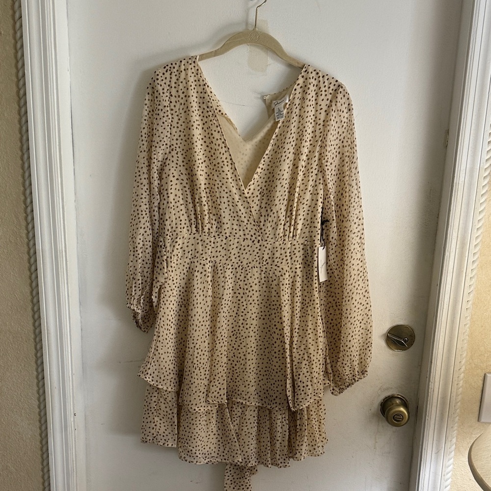 Japna Cream Long Sleeve Polka Dot Dress